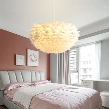 Полилей от пера в скандинавски стил, с модерна всекидневна, лампа за спални, полилей за кафе, led подвесная лампа, декоративно осветление