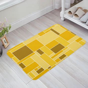 Геометрия на връзката жълти правоъгълни блокове Противоскользящий килим за баня, Санитарен възел, кухня, спалня, постелки за пода, подложка за влизане в помещението