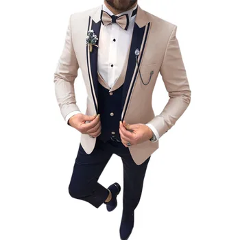 Мъжки костюми Point, комплект от 3 теми, мъжки модел костюми, ежедневни офис бизнес костюми за сватба (блейзър + жилетка + панталони)