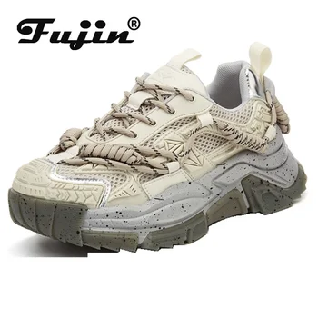 Fujin Въздушна мрежа 4,5 см, изкуствена кожа, Куха Ежедневна мода, Летни маратонки, Лидер на продажбите, женски маратонки на масивна ток, Удобни обувки на платформа и танкетке