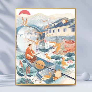 Дигитална картина с маслени бои Guofeng Gufeng, ръчно рисувани с маслени бои, Събрани цветя, декорация на всекидневна, спалня, картина, украса на щата на Прилив на