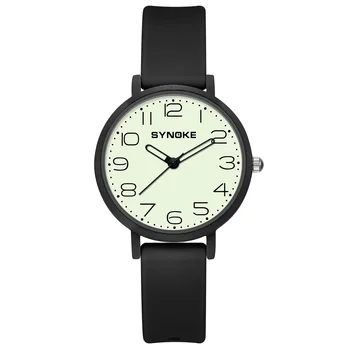 Дамски часовници за момичета Корпус от легирана 34 мм силикон каишка светлинен циферблат Водоустойчив кварцов часовник SYNOKE-Тънки дамски ръчен часовник