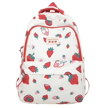 Скъпа раница за момичета, водоустойчив найлон училищна чанта, cartoony раница 2023 година, прекрасен раница с принтом Мечка и ягодов сирене
