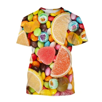 Нова Мода Тениска с 3D принтом Rainbow Candy, Лятна Забавно Скърпвам, Кръгъл отвор, Топ С къс ръкав, Мъжки Дамски Детски Забавна тениска 100-6XL