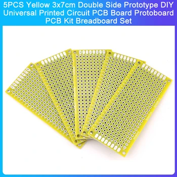 5шт Жълто 3x7 см, Двустранен прототип САМ Универсална печатна платка PCB Protoboard Комплект печатни платки Набор от схеми