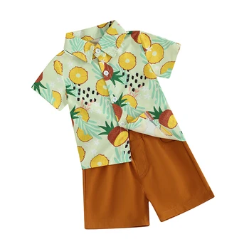 Кратък комплект за момче Хавайски дрешки За момче Годишен Джентълмен Риза с къс ръкав и принтом плод дърво Шорти Облекло