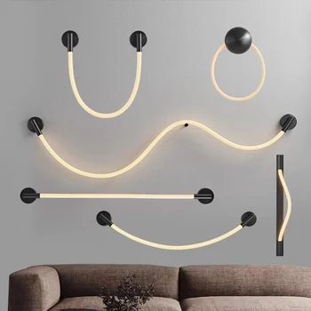 Скандинавски 360-градусова мек, с монтиран на стената лампа с дълга линия на светлина, модерен тъкани силикон led монтиран на стената лампа с неонова тръба за спални