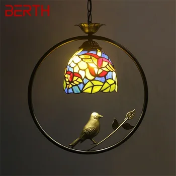 Окачен лампа Tiffany за спане Led креативен цветен стъклен окачен лампа Птица Декор за дома Трапезария, Спалня и Балкон