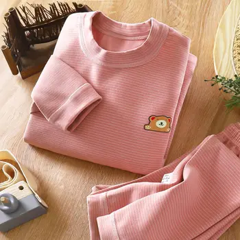 Детска кадифе в есенно-зимната нова начална дрехите в райе за момичета и момчета, комплект термобелья средна височина.