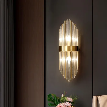 Висококачествен кристал, с монтиран на стената лампа, луксозна проста постмодернистская нощна лампа за спални, креативен стенен лампа за дневна в скандинавски стил