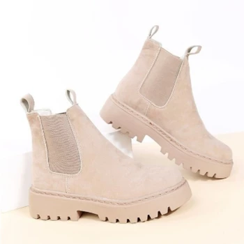 Дамски обувки за продажба 2023 Модни дамски обувки, без съединителни Зимни с кръгло бомбе от цели флока на платформата Водоустойчив Римски ботуши Naked