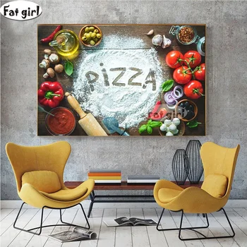 Кухненски рисувани Стенни пана Пица Диамантена рисувани Храна Модерна диамантена мозайка Плакат с подправки Квадратна диамантена бродерия