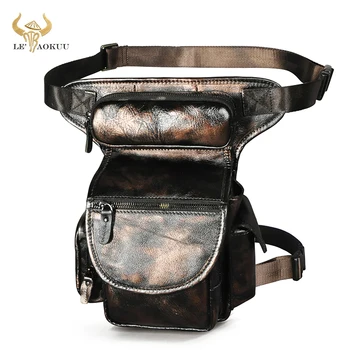 Мъжки реколта чанта-месинджър от естествена кожа, многофункционална чанта към колана си, чанта за краката, носене 3109