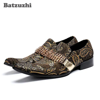 Batzuzhi/ Модни Мъжки модел обувки от кожа С остри пръсти, Луксозни Дизайнерски Бизнес, Вечерни и Булчински Обувки, Мъжки Златни, Големи Размери US12