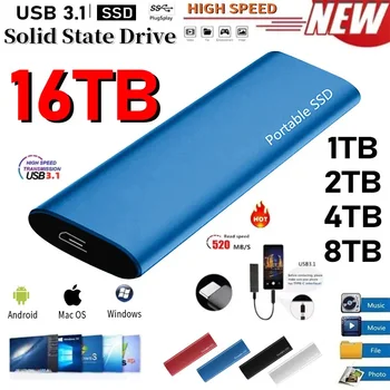 SSD Външен Твърд Диск, Външен Твърд Диск, 64 TB 16 TB 8 TB 4 TB SSD Портативен Мобилно Устройство за Съхранение на Твърд Диск За Лаптоп Ps4 Ps5