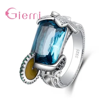 Голям квадратен син кубичен цирконий, пръстени от сребро 925 проба за жени, бижута за юбилейна партита, уникален дизайн, търговия на Едро Изображение 0
