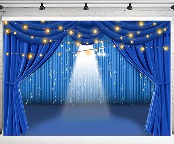 Синята Завеса Театрална Сцена Фон За Снимки Вечерно Шоу Винил Фон Подпори За Фото Студио Изображение 0