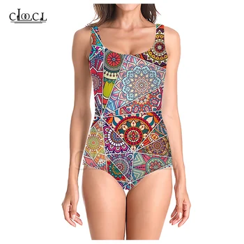 CLOOCL, Цветен геометричен модел, 3D принт, едно Парче бански за момичета, бански костюм без ръкави, Тънки Секси бански, Лято