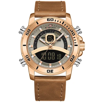 NAVIFORCE Модерни ежедневни мъжки часовници с двоен дисплей, многофункционална кварцов часовник, луксозни кожени водоустойчиви часовници с високо качество Изображение 0