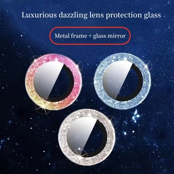 Защита на камерата с бриллиантовым блясък за Iphone 14 13 11 Pro Max Plus, закалено стъкло на обектива на iphone 11 12 13 14 Pro Max, метална халка