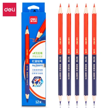 Deli Червено-синия молив HB два цвята дръжка за детски дизайн, рисуване за възрастни, промишлено маркиране на Дървен молив, канцеларски материали