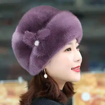 Модерна зимна шапка за дами, Елегантна зимна дамска шапка, плюшен имитация на минк, кадифена барета, Ветрозащитный, топла за по-големи