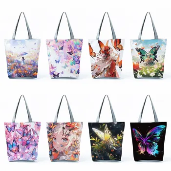 Красиви чанти с цветен принтом пеперуди, ежедневни дамски офис чанти-тоут, чанти за ежедневни покупки, пътни плажни чанти, ученически чанти за момичета