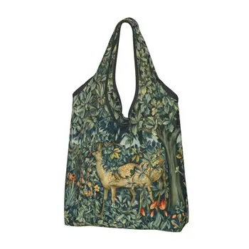 Обичай Чанти За пазаруване William Morris Deers And Birds In Forest Дамски Преносими Големи Хранителни Чанти С Цветен Модел на Животните Клиент Tote Bag