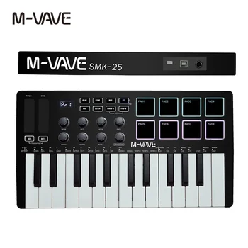 M-VAVE 25-ключ клавиатура MIDI клавиатура USB MIDI-контролер с 25 бутони, чувствителни към скоростта, 8-бутон музикален ключ инструмент 8 RGB