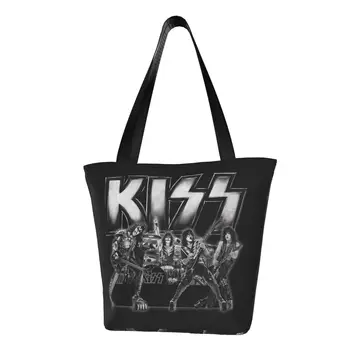 Чанта за пазаруване Rock And Roll Kiss Band, холщовая чанта за пазаруване, чанта през рамо, голяма чанта голям за музиката в стил хеви метал