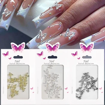 20 бр / пакет Луксозни Аксесоари от сплави трески злато за декорация на нокти 3D Метална пеперуда-талисман за нокти се Използва за дизайн на маникюр