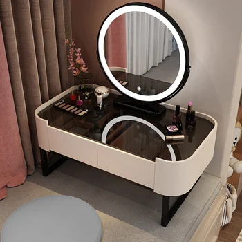 Спалня С led осветление чекмеджето тоалетна маса за скандинавските момичета, тоалетка за съхранение на луксозна грим, украса за спални