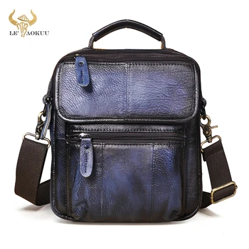 Висококачествена кожена мъжка чанта през рамо, модерен синя чанта през рамо за колеж, 9-инчовата чанта-тоут Mochila Satchel bag 038