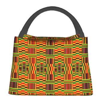 Реколта Африканска чанта за обяд, цветни случайни обяд-бокс Kente, преносими чанти-тоут за възрастни, водоустойчива чанта-хладилник с принтом