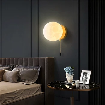 Модерният led, с монтиран на стената лампа в скандинавски стил, домашен декор за спалня, нощни лунен монтиран на стената лампа, стенен ключ, лампа за вътрешно осветление