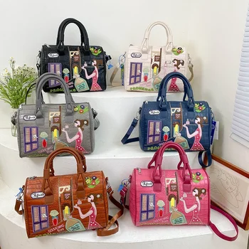 Класически дамски чанти с луксозни дизайнерски бродерия От кожа на Алигатор, чанта през рамото си, през рамо, дамски чанти с бродерия, Голяма чанта-тоут