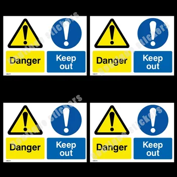 Комплект от 4 стикери с логото на Опасност Keep Out, стикери-напомняне, стикери под формата на апликации, водонепропускливи, слънчеви и защищающих от ултравиолетовите