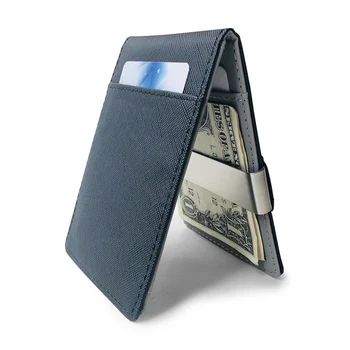 Модерен монофонични мъжки кожен портфейл с двоен клипс за пари и метална скоба за кредитни карти Изображение 1
