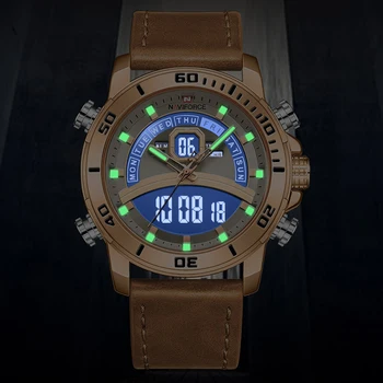 NAVIFORCE Модерни ежедневни мъжки часовници с двоен дисплей, многофункционална кварцов часовник, луксозни кожени водоустойчиви часовници с високо качество Изображение 1