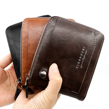 Нов мъжки кратък чантата с линия на веригата от изкуствена кожа с джоб за дреболии голям капацитет и мъжки чантата с няколко карти Изображение 1