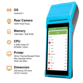 Преносим Android 8.1 PDA Принтер 58 мм Мобилен Проверка Сметка на Смарт-Термопринтер с едно Докосване на Телевизор 5.5 Инча HD Поддръжка Сканиране на 1D/2D Изображение 1