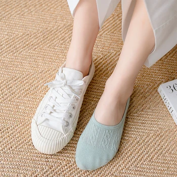 5 Двойки / компл. Женски памучни летни чорапи, едноцветни силиконови нескользящих невидими чорапи, удобни етажа на глезените, забавни чорапи, модни чорапи-лодочек. Изображение 2
