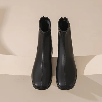 Модни дамски ботильоны на нисък ток и платформа, обувки с цип с масивна подметка Изображение 2