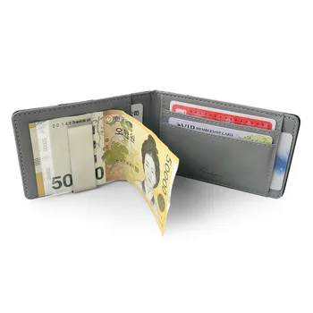 Модерен монофонични мъжки кожен портфейл с двоен клипс за пари и метална скоба за кредитни карти Изображение 2