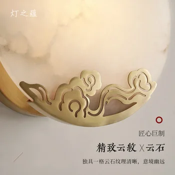 Изцяло меден Нов монтиран на стената лампа в китайски стил с мраморен абажуром, огледало, лампа, Луксозна всекидневна, веранда, вътрешен, с монтиран на стената лампа, стенни лампи за спалня Изображение 2