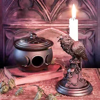 Готически Свещник с бухалка за Хелоуин, маса за декорация, Свещник от смола, Фигурки на животни, Здрав, лесен за инсталиране Изображение 2