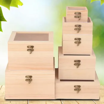 Дървени Квадратни панти, кутии за съхранение, Контейнер за съхранение на подаръци, Пылезащитная Светла ковчег за бижута, кутии за подаръци за спомен, направи си САМ За вкъщи Изображение 2