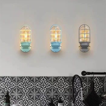 Винтажное Уникално led защитно аплици в стил Loft, монтиран на стената лампа, промишлен, с монтиран на стената лампа, Ретро-индустриален Вятърна лампа, Модерните стенни лампи, Желязо Изображение 2