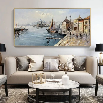 Абстрактна картина на Венеция, Текстурирани, ръчно рисувани с маслени бои върху платно, монтаж на стена арт, ръчно изработени, интериор на хотела голям размер. Живопис Изображение 3
