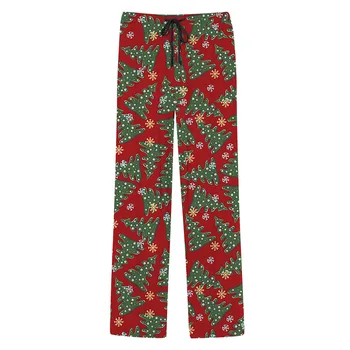 Мъжки Коледни пижамные панталони с принтом Котка Дядо коледа-коледни Елхи, Еластичен колан на експозиции, в Долната част на дрехи за дома, Свободни пижами, прави панталони Изображение 3
